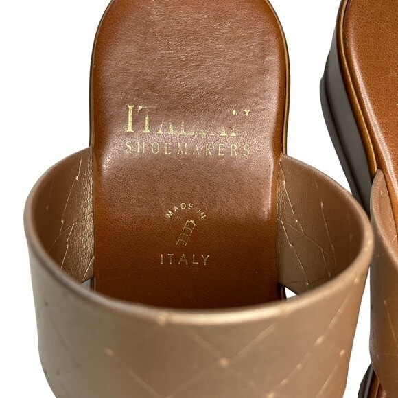 Italian Shoemakers Tan and Gold Slides Sandals 2 inch Heels, size 7M - Picture 12 of 12